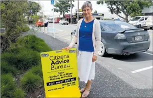  ?? PICTURE / SUPPLIED ?? OPEN FOR BUSINESS: Far North Citizens Advice Bureau chair Gay Ansley outside the bureau’s headquarte­rs in Kerikeri.