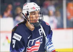  ?? Chris Szagola / Associated Press ?? The United States’ Hilary Knight looks on before a women’s hockey game against Canada in October.