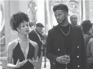  ?? QUANTRELL D. COLBERT / SONY PICTURES VIA AP ?? Trevor Jackson, right, flanked by his movie girlfriend Lex Scott Davis, plays a thoughtful drug dealer who wants out.