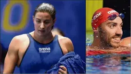  ??  ?? Charlotte Bonnet ( titres) et Jérémy Stravius ( médailles d’or) : les deux nageurs ont marqué ces championna­ts de France (Photos AFP et E. Ottino)