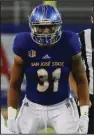  ?? San Jose State University Athletics/ TERRELL LLOYD ?? San Jose State senior linebacker Ethan Aguayo is averaging 17 tackles per game, which leads the nation.
