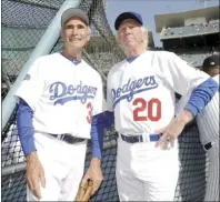  ?? The Orange County Register via AP photo ?? Hall of Fame pitchers Don Sutton (right) and Sandy Koufax are shown during the OldTimers game prior to a game between the Atlanta Braves and the Los Angeles Dodgers on June 8, 2013. Sutton died Tuesday at the age of 75.