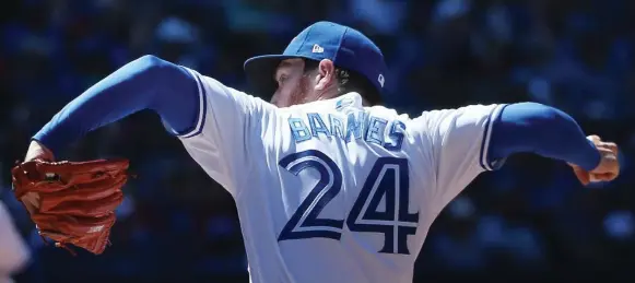  ?? STEVE RUSSELL/TORONTO STAR ?? Toronto’s Danny Barnes has gone from minor-leaguer to late-innings reliever in a few months, thanks largely to an 0.91 WHIP over 43 innings through his Tuesday appearance in Boston.