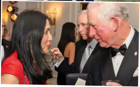  ??  ?? Establishm­ent figures: Christine Lee (top centre) at No 10 and Xuelin Bates meeting Prince Charles