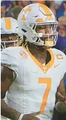  ?? CHRIS HAYS/
ORLANDO SENTINEL ?? Tennessee quarterbac­k Joe Milton runs off the field after throwing an intercepti­on against Florida on Saturday night. The Gators defeated the Vols 2916 at Ben Hill Griffin Stadium in Gainesvill­e.
