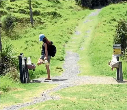  ?? DELWYN DICKEY ?? Most people entering Shakespear Open Sanctuary, at the Waterfall Gully entrance, weren’t as diligent as this visitor and didn’t clean their footwear.