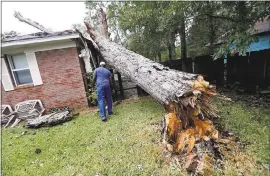  ?? GERALD HERBERT — THE ASSOCIATED PRESS ?? Lawrence Carriere checks on the home of his neighbor after a tree fell on it and crashed through the roof in Biloxi, Miss., in the aftermath of Hurricane Nate on Sunday.