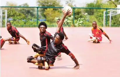  ??  ?? Action recorded at the second edition of National Para-soccer Tournament in Abuja. The thirrd edition is ongoing at package B of the Abuja National Stadium.