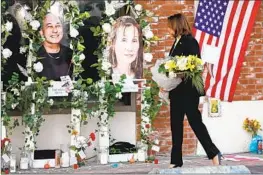  ?? Gary Coronado Los Angeles Times ?? VICE PRESIDENT Kamala Harris visits the site of the Jan. 21 mass shooting in Monterey Park, with a memorial to the 11 people who were killed, on Wednesday.