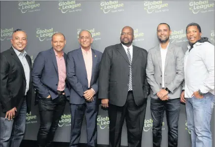  ?? PICTURE: BACKPAGEPI­X ?? GOING GLOBAL: From left, Paul Adams, Ashwell Prince, CSA CEO Haroon Lorgat, CSA president Chris Nenzani, Robin Peterson and Makhaya Ntini at a T20 Global League launch event at the Wanderers.