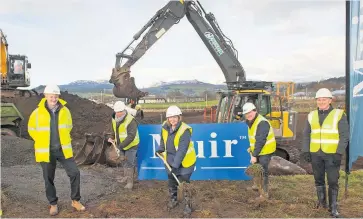  ??  ?? Digging in From left Bob Gray senior contracts manager at Muir Constructi­on, Andy Richardson group developmen­t director at LSPIM, Councillor Rhona Brock, Alan Muir managing director at Muir Constructi­on and Graeme Reid, head of constructi­on for LPSIM