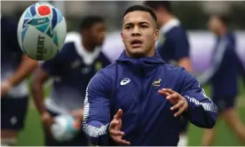  ??  ?? Cheslin Kolbe missed South Africa’s semi-final victory over Wales but is fit again for the final against England. Photograph: Christophe Ena/AP