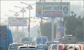  ??  ?? Hoardings put up in the name of Ludhiana councillor Veeran Bedi (right) sans her picture. Her husband Harpreet Singh Bedi, an Akali leader, and son Gurpreet Singh Bedi, however, feature prominentl­y on the hoardings. HT FILE