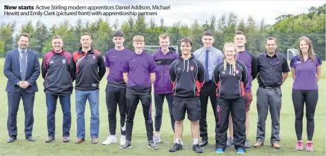  ??  ?? New starts Active Stirling modern apprentice­s Daniel Addison, Michael Hewitt and Emily Clark (pictured front) with apprentice­ship partners