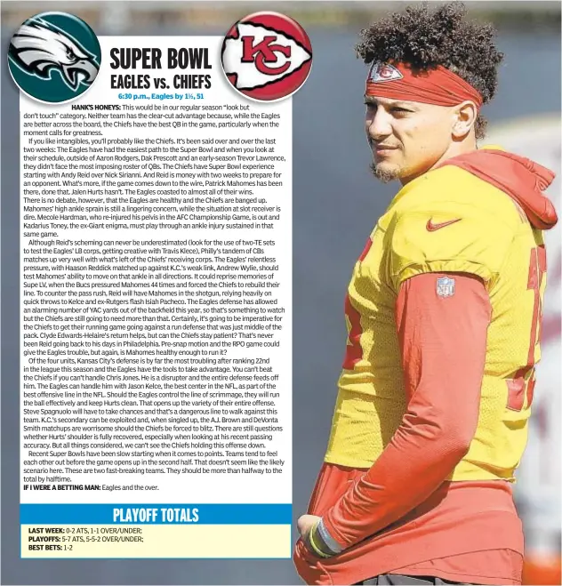  ?? GETTY ?? Patrick Mahomes may not be 100 percent due to lingering high-ankle sprain, but Chiefs will figure out how to use him best Sunday against Eagles.