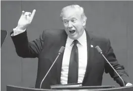  ?? (Reuters) ?? PRESIDENT Donald Trump delivers a speech at South Korea’s National Assembly in Seoul yesterday.