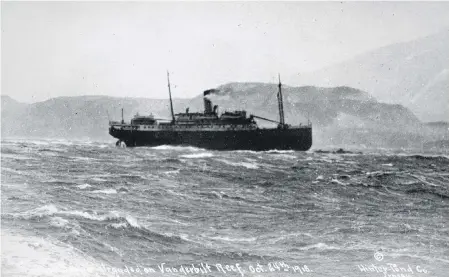  ??  ?? The SS Princess Sophia, pictured stranded on Vanderbilt Reef on Oct. 24, 1918, is the subject of a new exhibit that opens today at the Maritime Museum with a special reception.