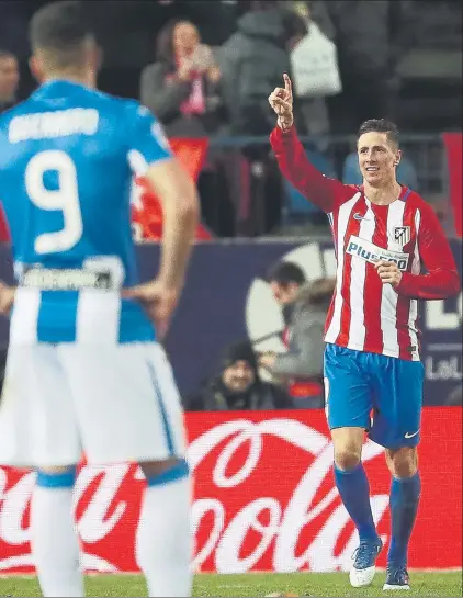  ?? FOTO: EFE ?? Fernando Torres celebra una de sus dianas ante el Leganés. El ‘Niño’ firmó el gol 4.500 del Atlético de Madrid en la máxima categoría