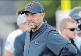  ?? ASSOCIATED PRESS FILE PHOTO ?? Chicago Bears head coach Matt Nagy watches his team at training camp in Bourbonnai­s, Ill., on July 20. The Bears kick off the NFL pre-season Thursday night against Baltimore.