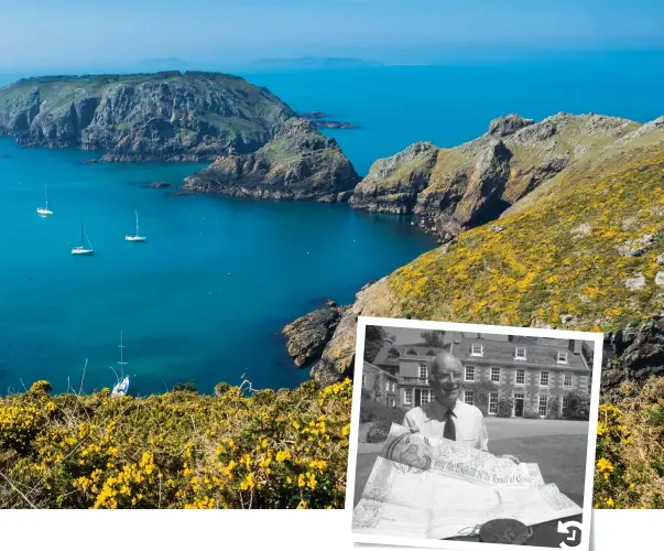  ??  ?? Opposite page: German bunker, Guernsey; Above: The view from the island of Sark and the seigneur, Sark