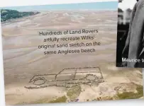  ??  ?? Hundreds of Land Rovers artfully recreate Wilks' the original sand sketch on same Anglesea beach