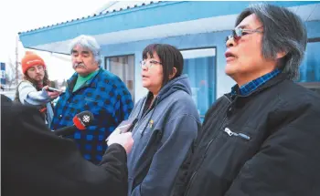  ?? Citizen photo by James Doyle ?? from left, councillor allan Joseph, councillor Melissa Joseph and chief Matthew Joseph address news media friday in front of the yekooche first nation's finance office in Prince George.