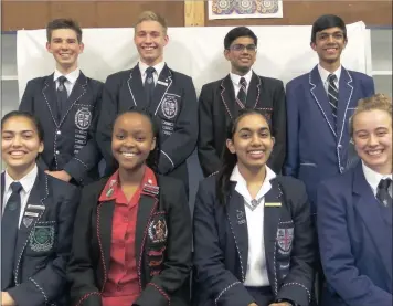  ??  ?? Ammara Vaid (Durban Girls’ High), Nandipa Khubone (Maris Stella), Shilpa Persada (Westville Girls’ High), Brittany Boone (Richards Bay High), Rorke Litford (Westville Boys’ High), Jonathan Ross (Westville Boys’ High), Mihir Haribha (Clifton School) and...