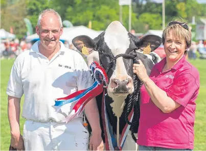  ?? Picture: Wullie Marr. ?? Jim and Isobel Wilson of Carskerdo, Cupar, with their Fife Show champion of champions, the Holstein Lieu Thomain Heliot.