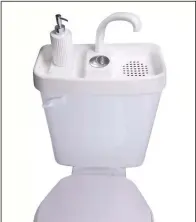  ?? (Culver Van Der Jagt/Sink Twice via TNS) ?? The Sink Twice toilet sink saves water by using the potable water that refills a toilet to wash one’s hands.