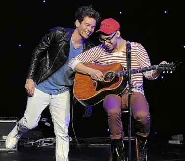  ??  ?? striking a chord: Frontman nate ruess (left) and guitarist Jack antonoff of the band Fun. The lads look likely to pull off a Grammy shocker in February.