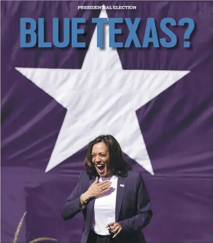  ?? PHOTOS BY LM OTERO — THE ASSOCIATED PRESS ?? Vice presidenti­al candidate Sen. Kamala Harris, D-calif., reacts to applause as she arrives for a campaign event Friday in Fort Worth, Texas.