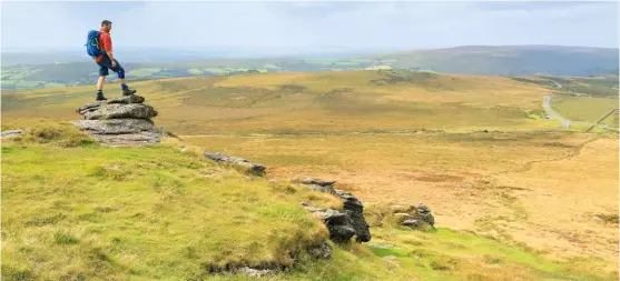  ??  ?? THE MAN ON THE TOR Looking out from Rippon Tor, the most isolated of the ten.