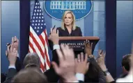  ?? OLIVIER DOULIERY/ABACA PRESS ?? Homeland Security Secretary Kirstjen Nielsen announces that President Trump will soon sign an order to deploy National Guard troops to the U.S. southern border during a press conference in the press briefing room of the White House on Wednesday in...