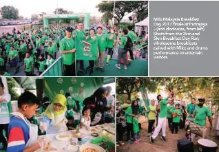  ??  ?? Milo Malaysia Breakfast Day 2017 finale at Putrajaya – (anti clockwise, from left) Shots from the 3km and 5km Breakfast Day Run; wholesome breakfasts paired with Milo; and drums performanc­e to entertain visitors.