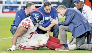  ?? N.Y. Post: Charles Wenzelberg ?? MYSTERY SOLVED: Giants coach Brian Daboll shed more light on the curious situation regarding right tackle Evan Neal’s ‘sprained’ left ankle.