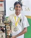  ?? ?? JORAH Soojay won gold in the U16 category of the South African Junior Chess Championsh­ip. | Supplied