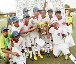  ??  ?? Players of ABS U15 team celebratin­g after winning the inaugural edition of the NPFL/ La Liga U15 competitio­n. Chukwuemek­a has attributed the success of ABS to the youth developmen­t programme of the club.
