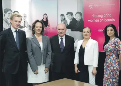  ??  ?? HSBC Malta CEO Andrew Beane, Women Directors Malta President Michelle Gialanze, HSBC Malta Chairman Sonny Portelli, Women Directors Malta committee member Maria Cassar, and HSBC Malta HR Project Manager Loredana Mallia at the signing of the agreement