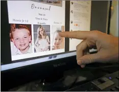  ?? RICK BOWMER — THE ASSOCIATED PRESS FILE ?? In this Tuesday file photo, Austin Cloes points to a photo of his relative Rhonita Miller and her family, who were killed in Mexico, on a computer screen, in Herriman, Utah.