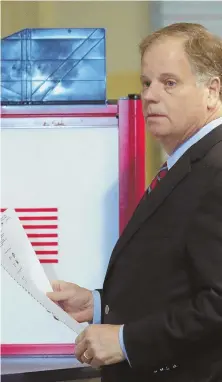  ?? AP PHOTOS ?? GRAND ENTRANCES: Democratic candidate Doug Jones, above, casts his ballot yesterday in Mountain Brook, Ala. U.S. Senate candidate Roy Moore rides a horse to the polls.