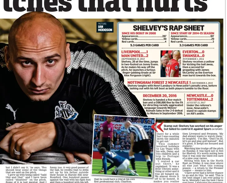  ?? SKYSPORTS ?? Stamp out: Shelvey has worked on his anger but failed to control it against Spurs