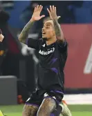  ?? Photograph: Silvia Lore/Getty Images ?? Dos Santos De Paulo Dodo of ACF Fiorentina reacts to a red card during a Serie A match with AS Roma in January 2023.