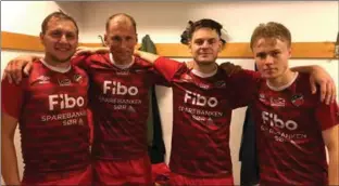  ?? FOTO: PRIVAT ?? Lyngdals målscorere, fra venstre: Peder Sanden, Espen Haegeland, Karl Morten Igland (seks mål) og Aleksander Gundersen.