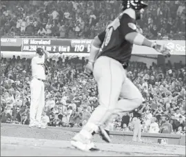  ?? Robert Gauthier Los Angeles Times ?? RYAN MADSON wipes sweat from his brow as Boston’s Mitch Moreland rounds the bases on a three-run homer in the seventh inning of Game 4.