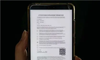  ?? Photograph: Ian Langsdon/EPA ?? During France’s lockdown, residents must fill in an ‘attestatio­n’, with their name, address and time of leaving, stating that they have a legitimate reason to be outside their home (stock photo).