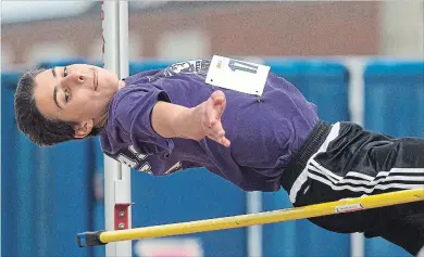  ?? BOB TYMCZYSZYN THE ST. CATHARINES STANDARD ?? A.N. Myer’s Michael Ivanov, shown competing in the midget men’s high jump, sent a record in the midget men’s triple jump at the Zone 3 championsh­ips Monday in St. Catharines.