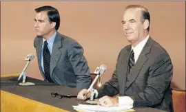 ?? Associated Press ?? FIRST-TERM Gov. Jerry Brown, left, appears with Atty. Gen. Evelle Younger on NBC in 1978 after signing Younger’s bill limiting access to police misconduct files.