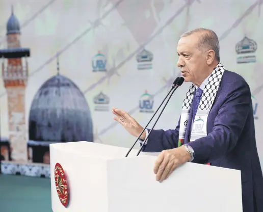  ?? ?? President Recep Tayyip Erdoğan addresses the event, Istanbul, Türkiye, April 26, 2024.