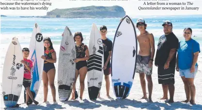  ?? Picture: STEVE HOLLAND ?? Joel Slabb and his wife Mary have kicked off the not-for-profit Juraki Surf Culture based at Fingal. (Left to right): Ngandu, 7, Namaala, 10, Jalaan, 12, Budjerah, 14, and Bijang Slabb with parents Joel and Mary.