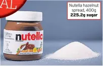  ??  ?? Nutella hazelnut spread, 400g 225.2g sugar